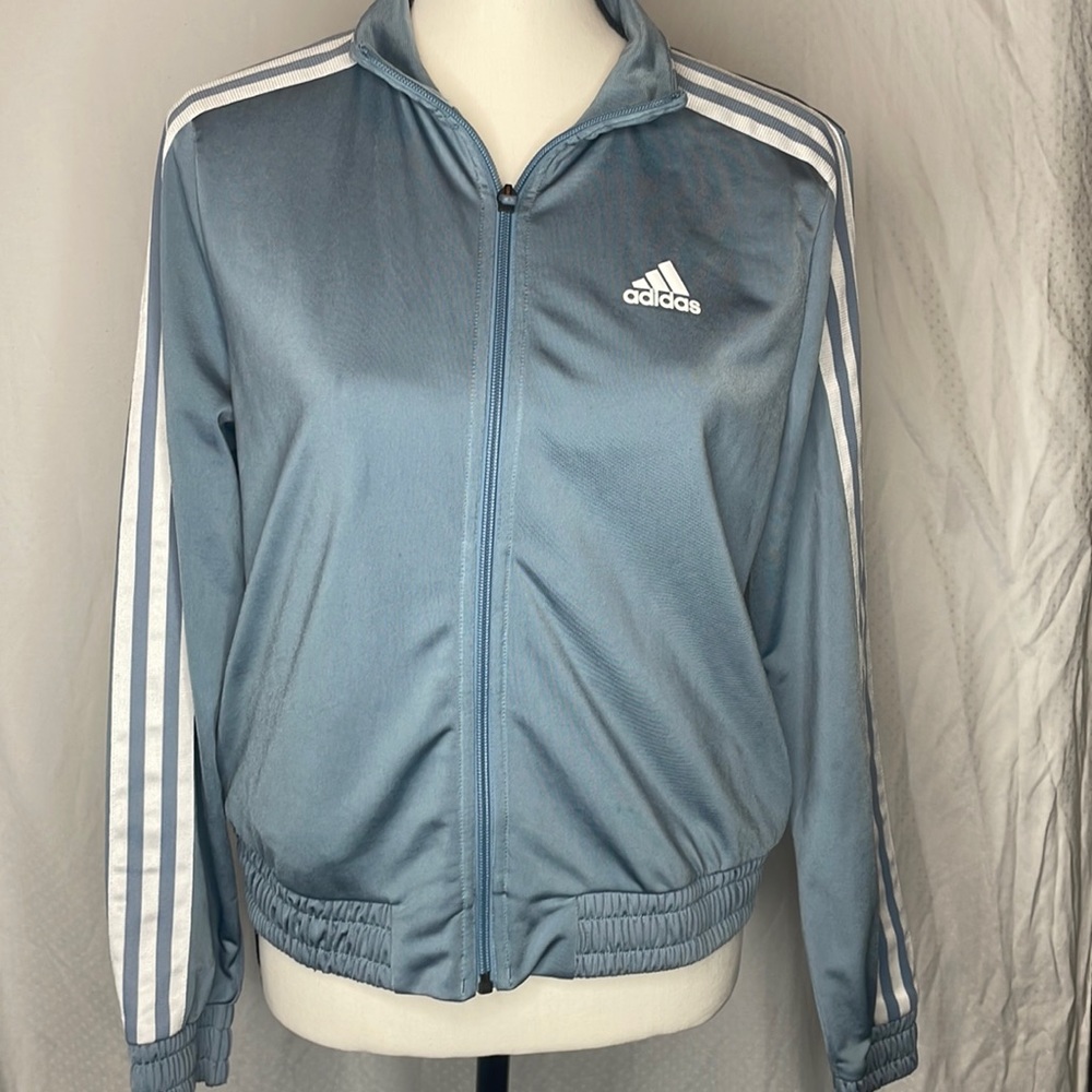 Baby blue adidas track jacket